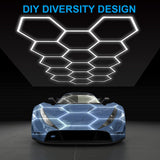 LZHOME LED Hexagon Garage Light: 12700LM Car Detailing Shop Light, DIY Splicing Ceiling & Wall Decor Lights, for Workshop Basement Gym Warehouse Bar Gaming Room