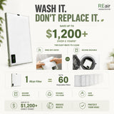 Reair 20x20x1 Air filter, Washable and Reusable Air Filter 20x20x1 for AC HVAC Furnace, MERV 8 Air Filters Machine Washable & Dryer Friendly, AC Furnace Air Filter