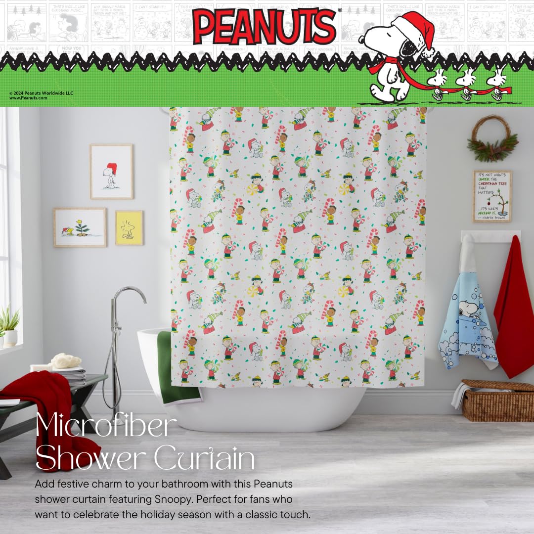 Franco Peanuts Holiday Christmas Bath Microfiber Shower Curtain, 72x72, (Officially Licensed Product)