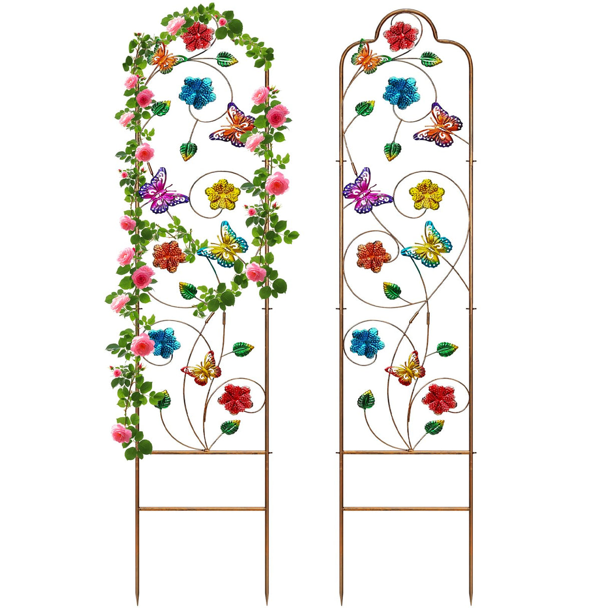 2 Pack Metal Garden Trellis Arched Fence Trellises for Climbing Plants Outdoor, Roses, Vines, Flowers, and Vegetables Support, 60'' H x 12'' W, Butterfly