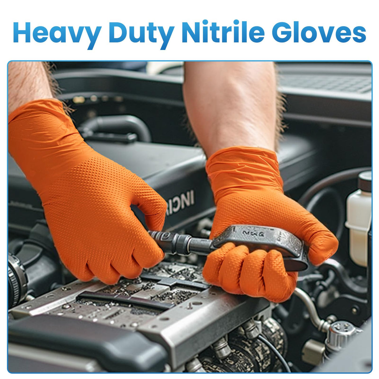 Borje Orange 8 Mil Nitrile Disposable Gloves, Heavy-Duty Mechanic Gloves, 100 Count, Medium, Latex & Powder Free with Raised Diamond Texture, Industrial, Automotive, Gardening