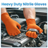 Borje Orange 8 Mil Nitrile Disposable Gloves, Heavy-Duty Mechanic Gloves, 100 Count, Medium, Latex & Powder Free with Raised Diamond Texture, Industrial, Automotive, Gardening