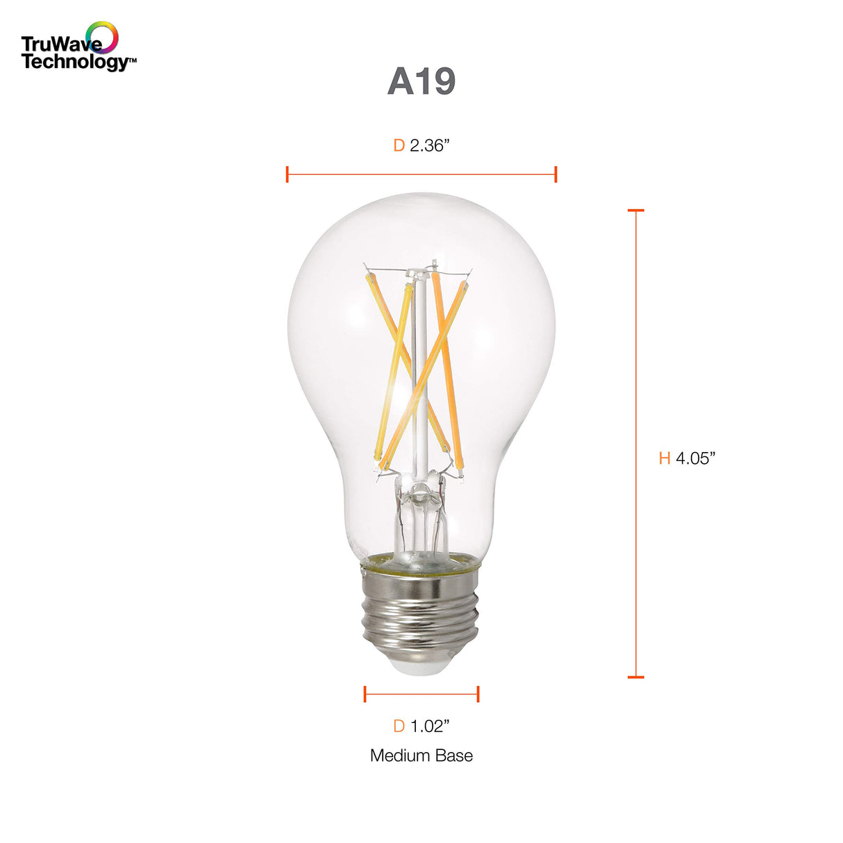 Ledvance Sylvania Led Truwave Natural Series Light Bulb, 60W Equivalent, Efficient 8W A19, Medium Base, Dimmable, 800 Lumens, 2700K, Soft White, Clear - 6 Pack (40806)