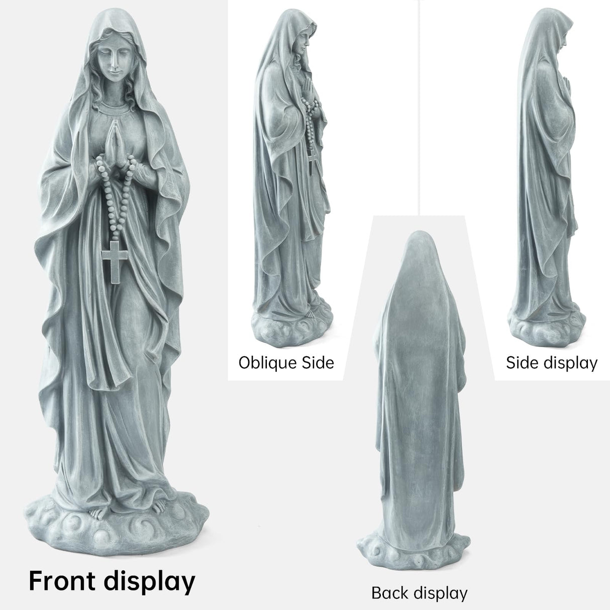 VChymm Virgin Mary Praying Statue 31.49 Inch Tall Outdoor Garden Religious Garden Outdoor Yard Patio Deck Home Entryway Hallway Sculpture Magnesium Oxide Stone （Grey Virgin）