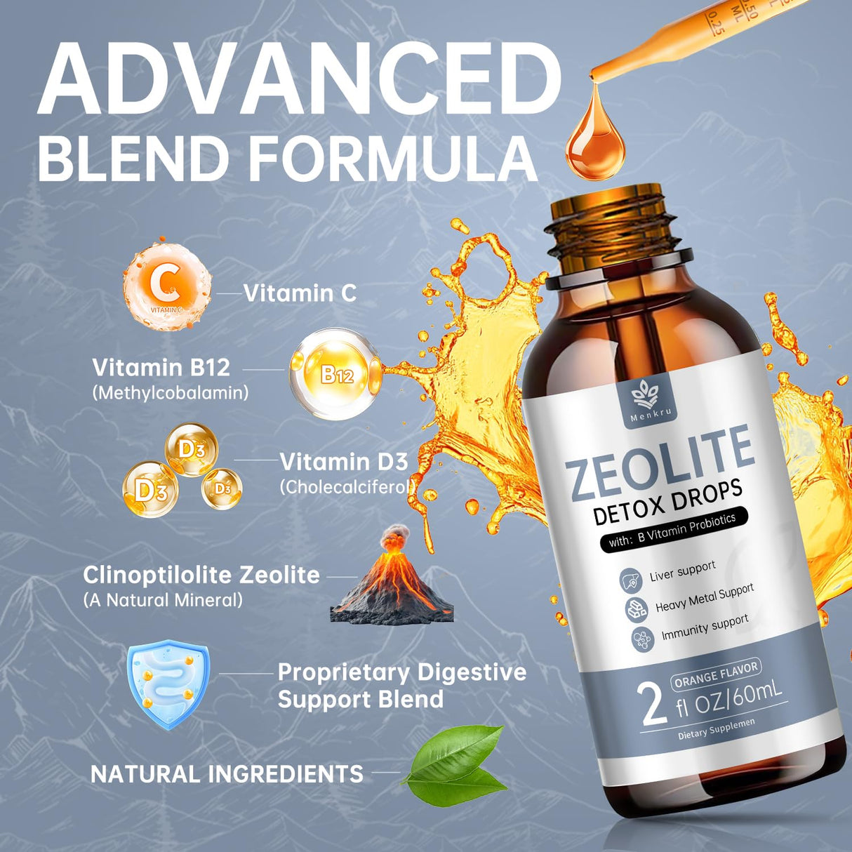 Zeolite Drops for Adults and Kids – 99%+ Pure Natural Zeolite clinoptilolite, with Vitamin B, Probiotic Blend, Vegan, Non-GMO - Supports Immune Health, Supplement Energy and Attention - 2 Fl Oz