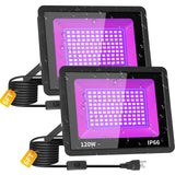 THECHAM 2 Pack Waterproof 120W LED Black Lights con 6ft Cord, Outdoor Black Lights Floodlight for Glow Party, Light Up 1100ft, Flood Light in Dark for Christmas, Birthday, Halloween