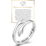 Yuanyora S925 Sterling Silver Hug Ring for Granddaughter Adjustable Ring for Women Christmas Birthday Gifts for Daughters Tarnish Free Jewelry Gift for Her Hope Rings for Granddaughter