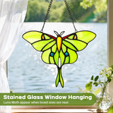 Stained Glass Window Hanging Luna Moth Suncatcher, IDEA SHOW 7.3Inch Handmade Real Glass Butterfly Suncatcher Ornament for Home Decor, Elegant Green Butterfly Memorial Gift for Women, Mom, Grandma