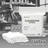 Cleanroom Wipers 6"x6"(150 Pcs, 100% Polyester, Class 100, 140GSM) Double Knit 100% Lint Free Cloths with Ultra-fine Filaments, Laser Sealed Edge Ultra-Soft Wipers