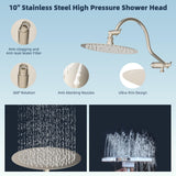 Hibbent All Metal CUPC Certified Shower Head, 10'' High Pressure Rainfall Shower Head, Handheld Showerhead Combo with 12'' Adjustable Extension Arm, 10-Spray, 71'' Hose, Shower Holder, Brushed Nickel