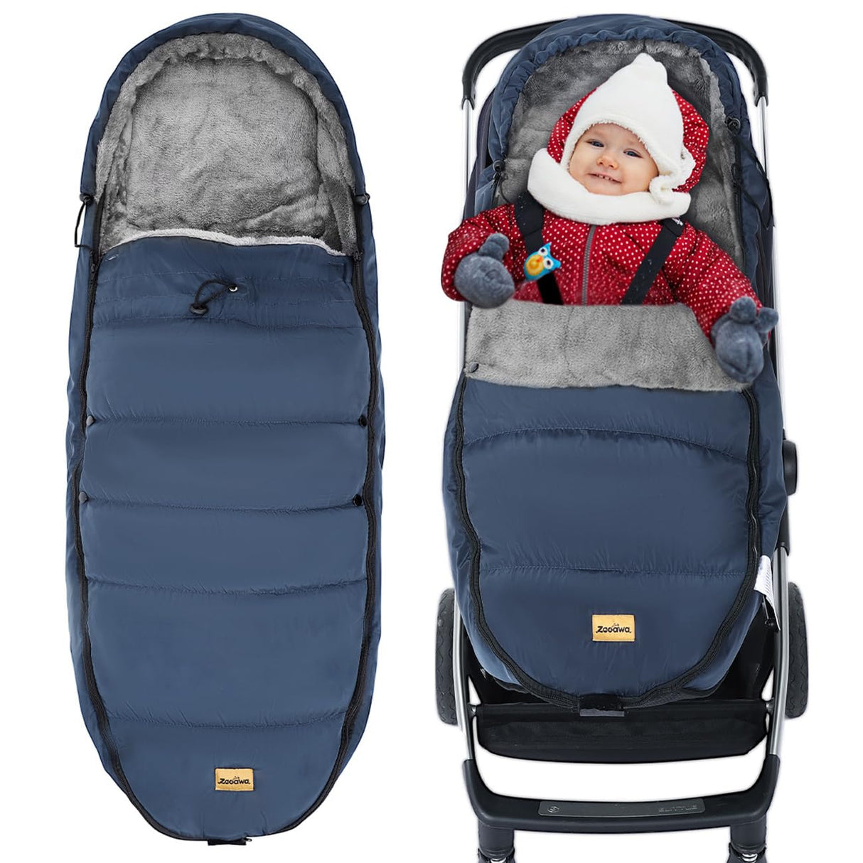 Zooawa Stroller Bunting Bag Universal, Waterproof Baby Stroller Footmuff, Christmas Gift Stroller Sleeping Bag for Cold Weather, Extra Thick, Fits 6-36 Months Baby, Dark Blue