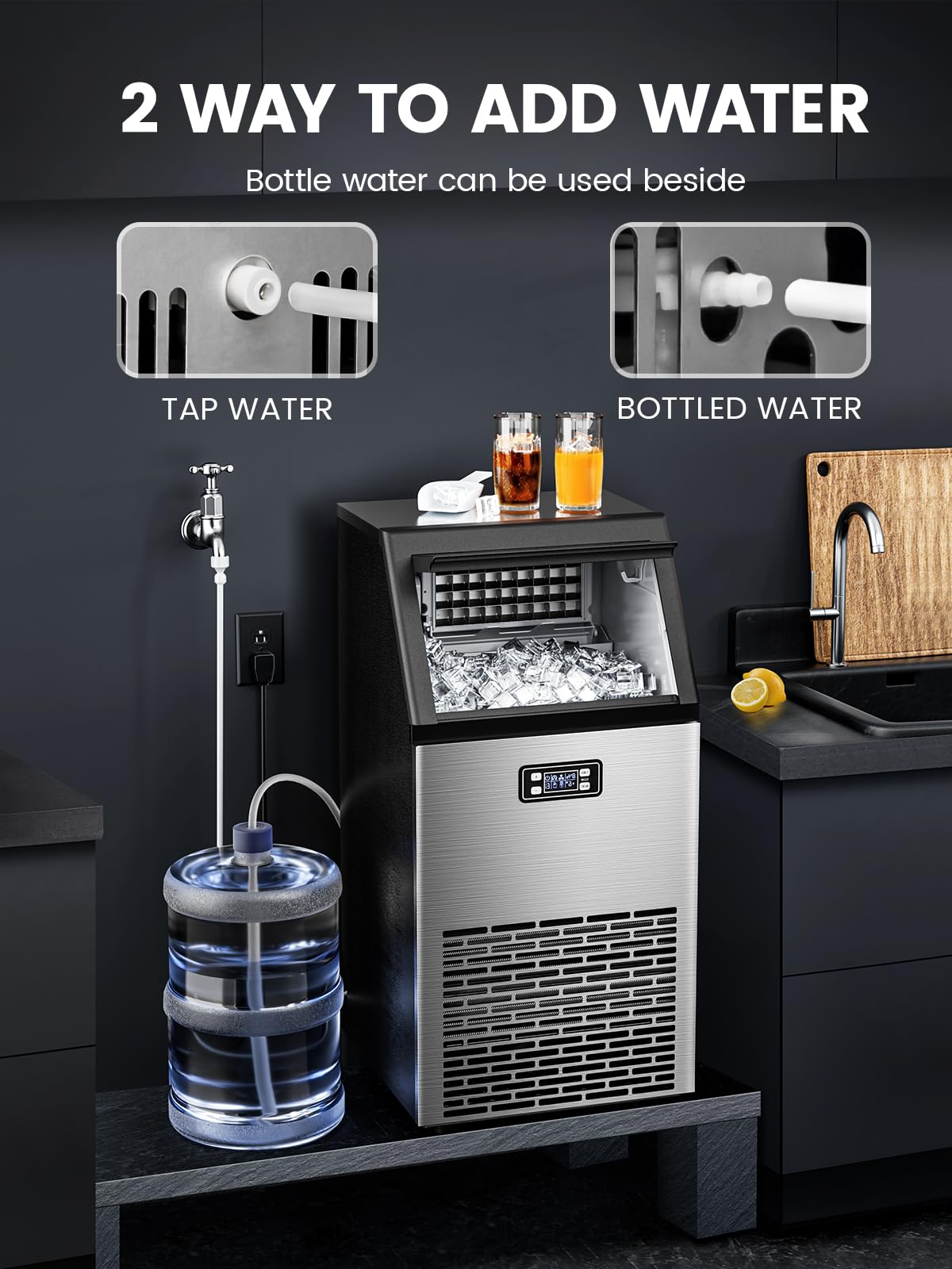 Automatic Ice Maker Future Ristic Commercial Ice Maker Machine, 100lbs/24H Stainless Steel Ice Machine w ...