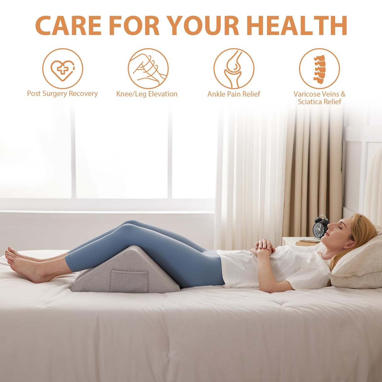 BIEEZZK Knee Wedge Pillow for Pain Relief - Memory Foam Leg Elevation Pillow for Post-Surgery Recovery, Sciatica, Hip & Back Support - Knee Wedge for Sleeping, Ankle & Joint Care, Grey