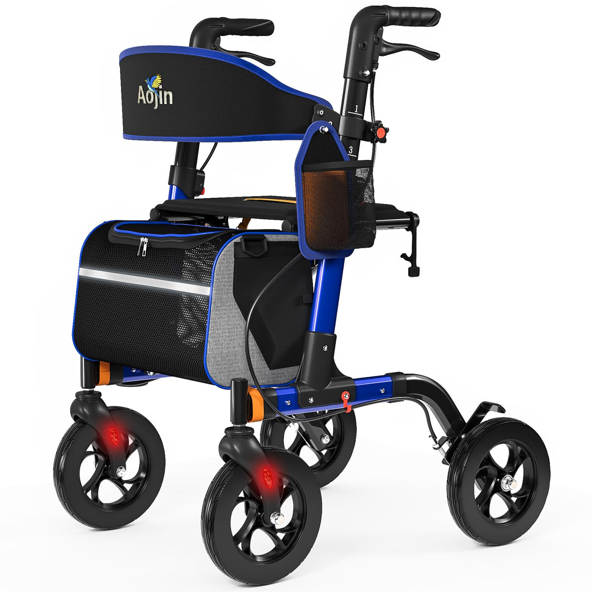 Walkers for Seniors, Rollator Walker with Seat, 350 lb Weight Capacity, 18" Big Seat, 8" All-Terrain Wheels, 6-Level Adjustable Height, Lightweight Aluminum Frame Rollator Walkers for Seniors (Blue)