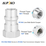 Aupoko R134A AC Refrigerant Recharge Hose Kit, Auto Air Conditioning Kit, R12 to R134A Low Pressure Retrofit Valve with Dust Cap, Oil Detection Cottons for AC Air Conditioning Refrigerant System