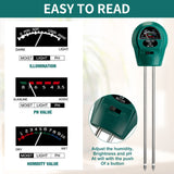 4 Pieces Plant Moisture Meter 3 in 1 Soil Moisture Meter for House Plants PH Tester Moisture Monitor for Gardening Indoor Outdoor Lawn Patio Farm Plants Care, No Battery Required (Green)