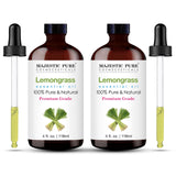 MAJESTIC PURE Lemongrass Essential Oil | 100% Pure and Natural Oil | Premium Grade Essential Oils for Hair Care, Home Diffusers, Skin, Aromatherapy, Massage and Humidifiers | 4 Fl Oz (Pack of 2)