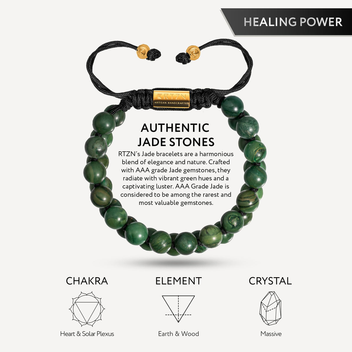 Jade Bracelet for Men – Premium Artisan Handcrafted Authentic Dark Green Jade Bracelet – 8MM Beaded Stone Mens Jade Bracelets (Morocco)