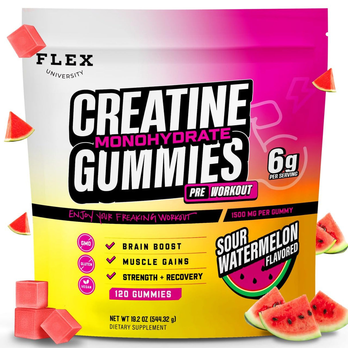 (6g) Creatine Gummies for Men Women, Preworkout Monohydrate Chews with Muscle Growth Gym Gains Builder, Pre Post Workout Recovery Protein NSF Certified Body Building Vegan Supplement Vitamin (120 Ct)