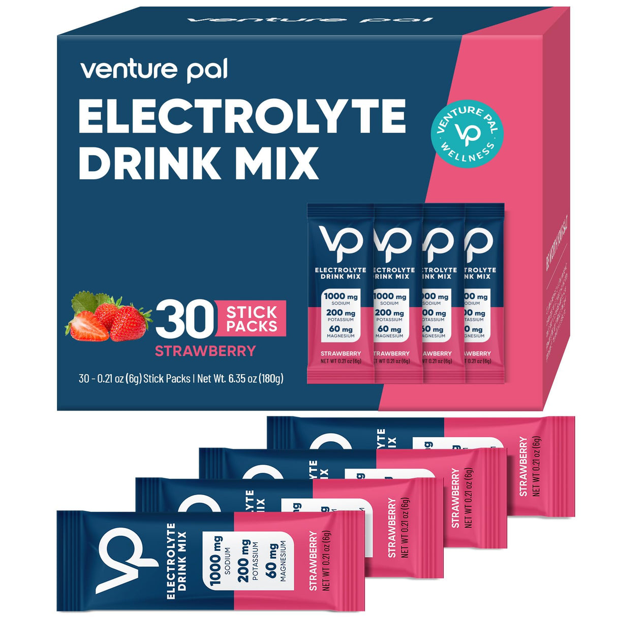Venture Pal High Sodium Sugar Free Electrolytes Powder Packet - Hydration Packets with Sodium, Potassium & Magneisum | Zero Calories | Vegan | Keto & Paleo Friendly Electrolyte Drink Mix | 30 Stick