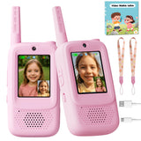Video Walkie Talkies for Kids, 2 Pack Rechargeable Walkie Talkies with Screen, Indoor Outdoor Toy for 3 4 5 6 7 8 9 10 Year Old Girl, Christmas Birthday Gifts for Girls Age 3-12 (Pink)