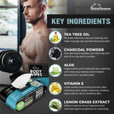 After Gym Body Wipes for Men (4pk) - 200 XL No Rinse Shower Wipes + 16 Travel Bath Sheets - 9"x12" - Mens Deodorant Disposable Washcloths for Bathing, Camping Essentials, Survival Gear and Supplies