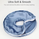 Washable Silky Satin Ear Piercing Pillow with Removable Pillowcase Smooth Cooling Donut Pillows Hole for Ear Pain Relief CNH Sleeping Pressure Sore Side Sleepers Ear Guard Protector, Haze Blue