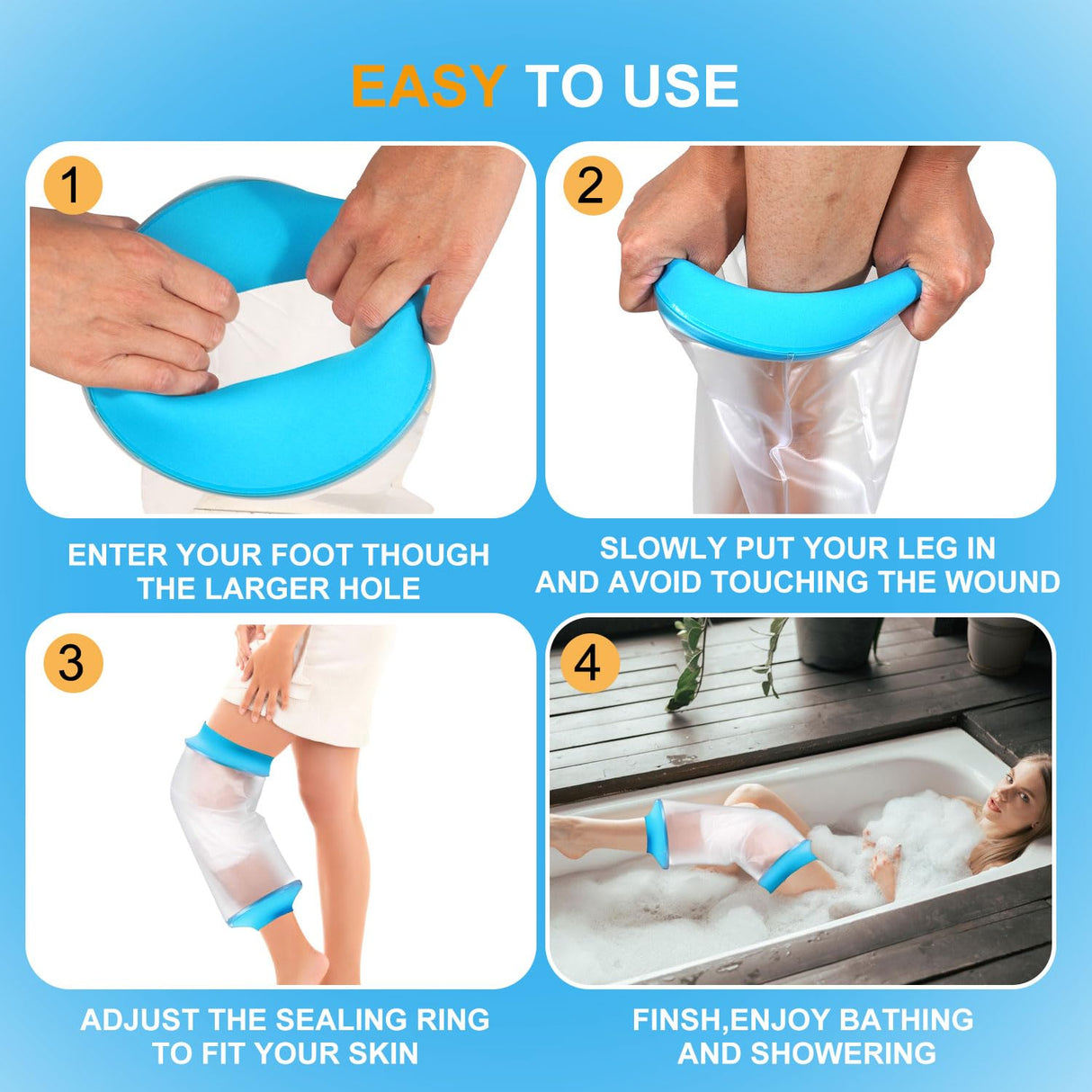 Divvsck Waterproof Knee Cast Cover for Shower, Watertight Cast Bag, Reusable, Shower Protector for Knee Replacement Surgery, Wound, Burns (L)