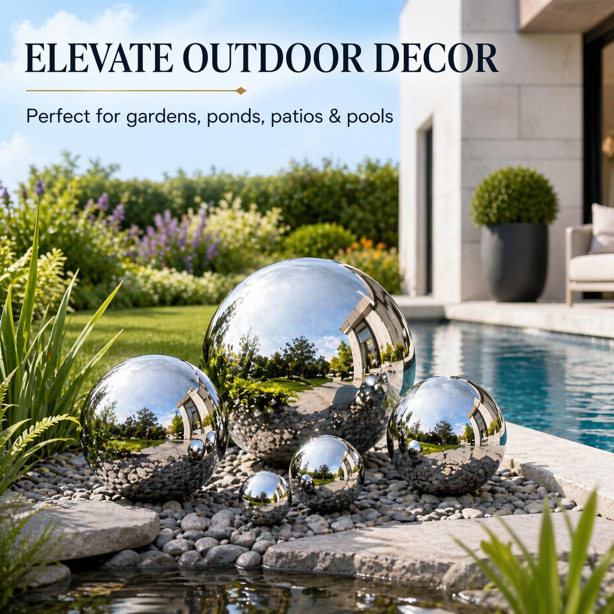 Gazing Ball Garden Mirror Outdoor, Outside Decorative Globe Silver 5Pcs Mix