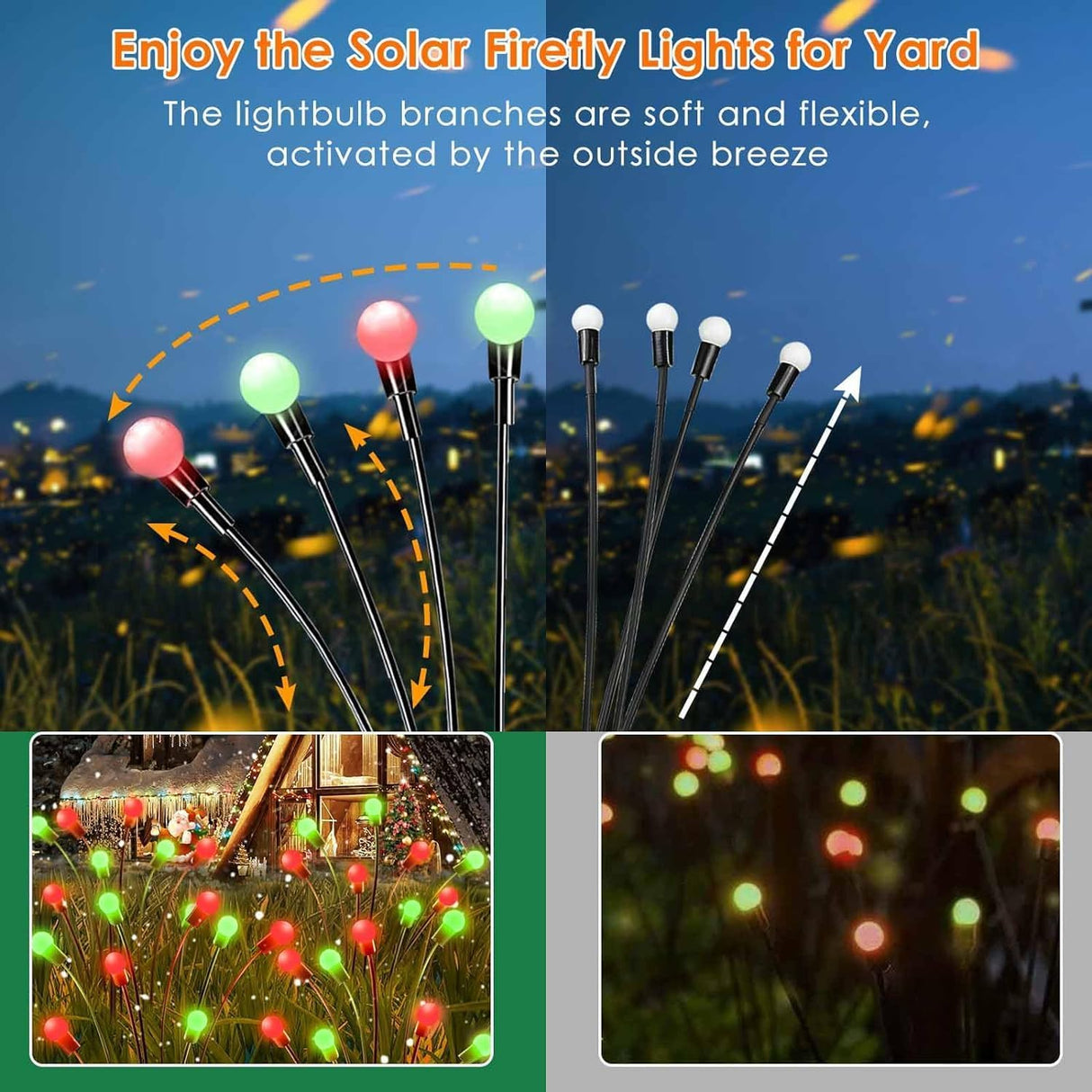 OZS 6Pack Total 48LED Solar Garden Lights Christmas Fairy Outdoor - Solar Firefly Lights Fairy Outdoor, Sway by Wind, Waterproof for Pathway Patio Yard Christmas Decorations(Red&Green)