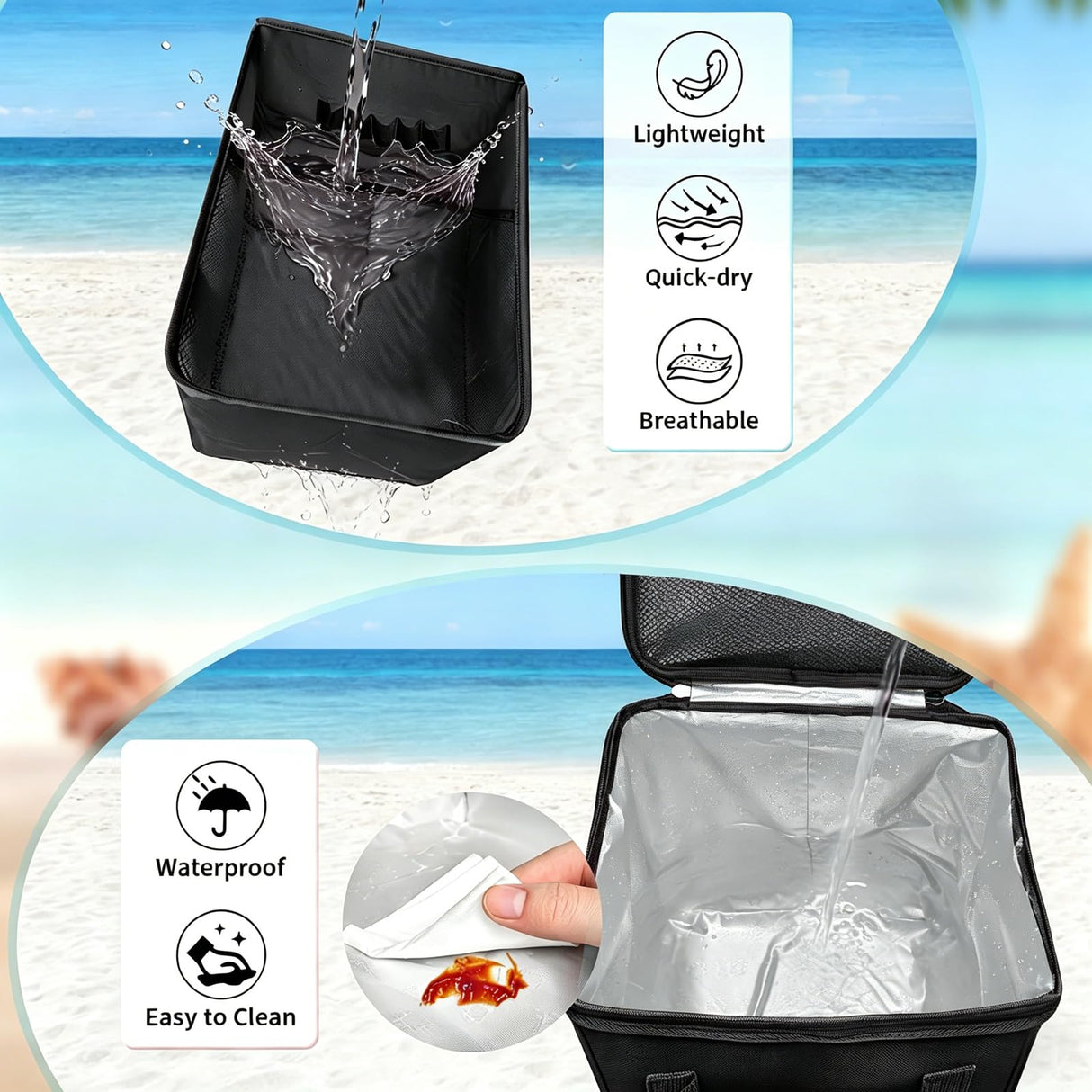 XYFuuee 2-in-1 Cooler Organizer Insert for X Large Bogg Bag Accessories, PEVA Portable Leak-Proof Ice Chest, Lightweight Mesh Divider Inserts Pouch with 4Fastener for XL Bog Beach Rubber Tote, Black