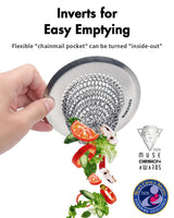 Revolutionary Kitchen Sink Drain Strainer/Patented Reversible Chain Mesh, Effortless Cleaning & Debris Catcher, Large Capacity, No Clog, 304 Stainless Steel & Rust-Proof/Handmade