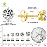 KRKC 0.6-3ct Moissanite Stud Earrings, D Color VVS1 Clarity, Lab Created Diamond Stud Earring for Women, 14K White Gold S925 Sterling Silver Earrings Friction Back for Women Men, Hypoallergenic