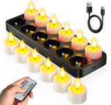 SoulBay Flameless Candles with Remote Control Timer & Charging Base, 12pcs USB Rechargeable Battery LED Tea Lights Candles Small Votive for Lantern Pool Mantle Weddings Emergency Christmas Decorative