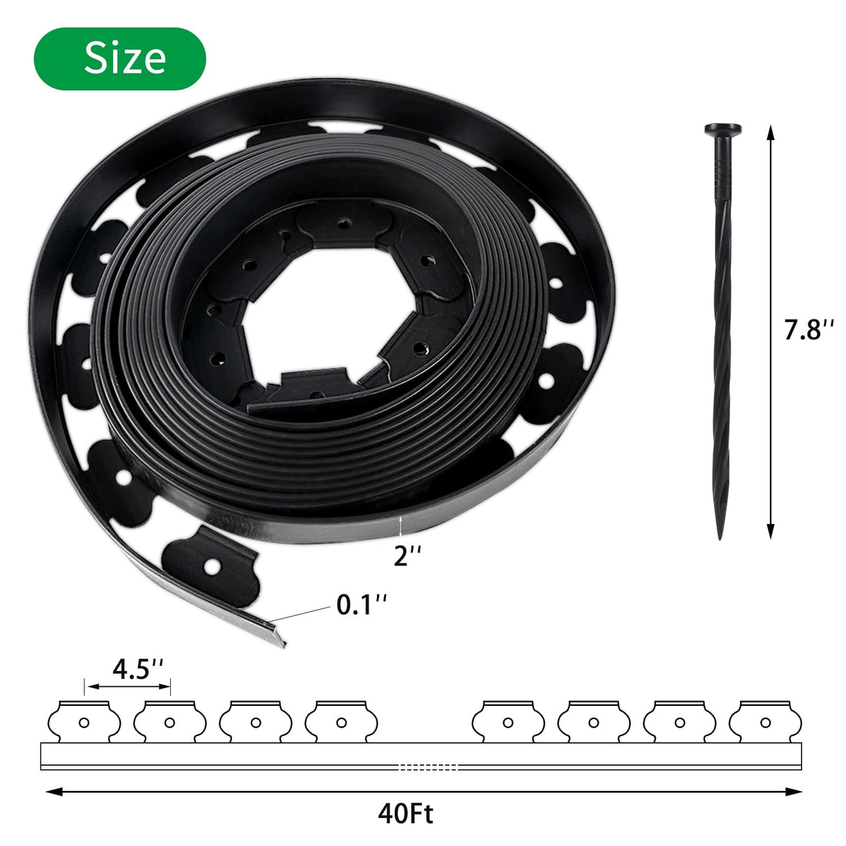 Werthic 40FT 2" No Dig Flexible Landscape Edging Plastic Garden Border Kit