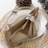 DeZerlor 12 Pack Nude Cotton Linen Napkins with Fringe Thanksgiving Fall Cloth Napkins Set of 12 Boho Handmade Dinner Table Napkins Bulk for Wedding Baby Shower Christmas Parties, 17 x 17 Inches