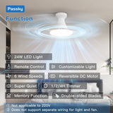Passky Ceiling Fans with Lights, 52 inch Flush Mount Ceiling fan with Remote Control, Low Profile Ceiling Fan for Bedroom, Farmhouse, Reversible, 3CCT, Dimmable, Noiseless DC Motor, White