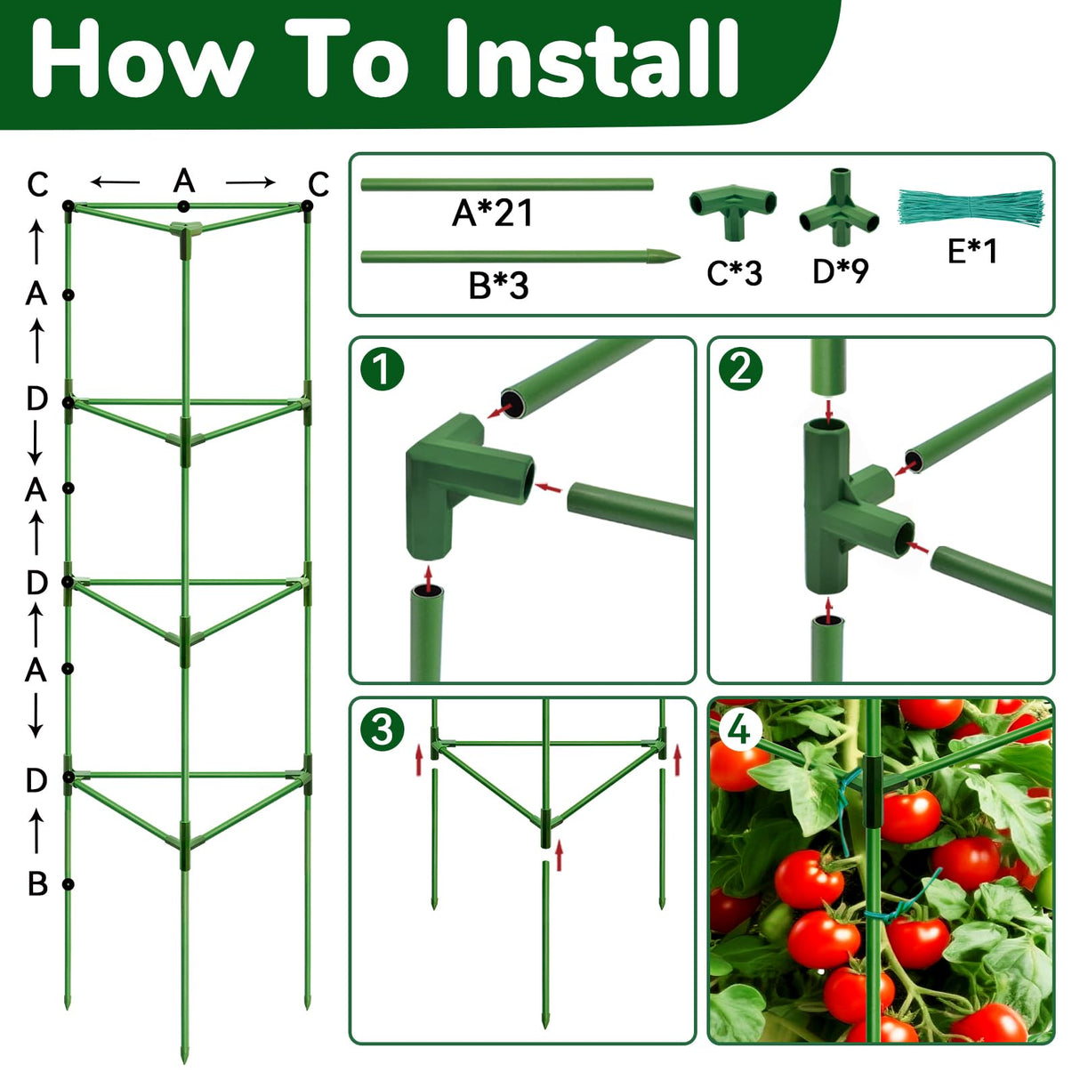 ZeeDix 65 Inch 4 Pack Heavy Duty Tall Tomato Cages for Garden