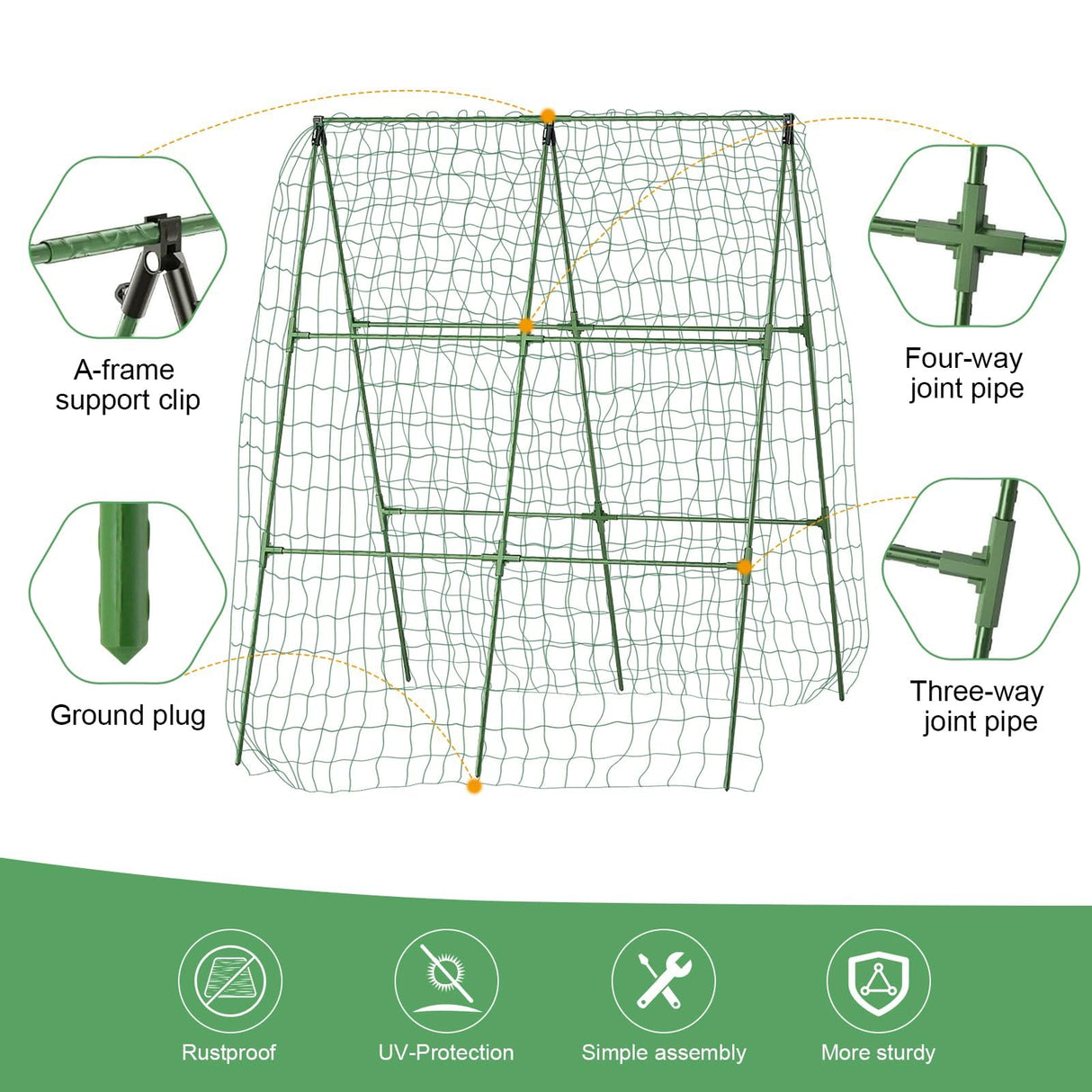 2PCS Cucumber Trellis for Climbing Plants Outdoor, Garden Trellis for Raised Bed Garden,Vegetable Grow Supports with Climbing Net for Tomato Bean Squash, Grape Zucchini (2PCS)