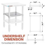 DuraSteel Galvanized Under Shelf for Work Tables - Extra Adjustable Lower Shelf for 30" x 18" Stainless Steel and Wooden Worktables - Fits for use in Restaurant, Warehouse, Home, Kitchen, Garage