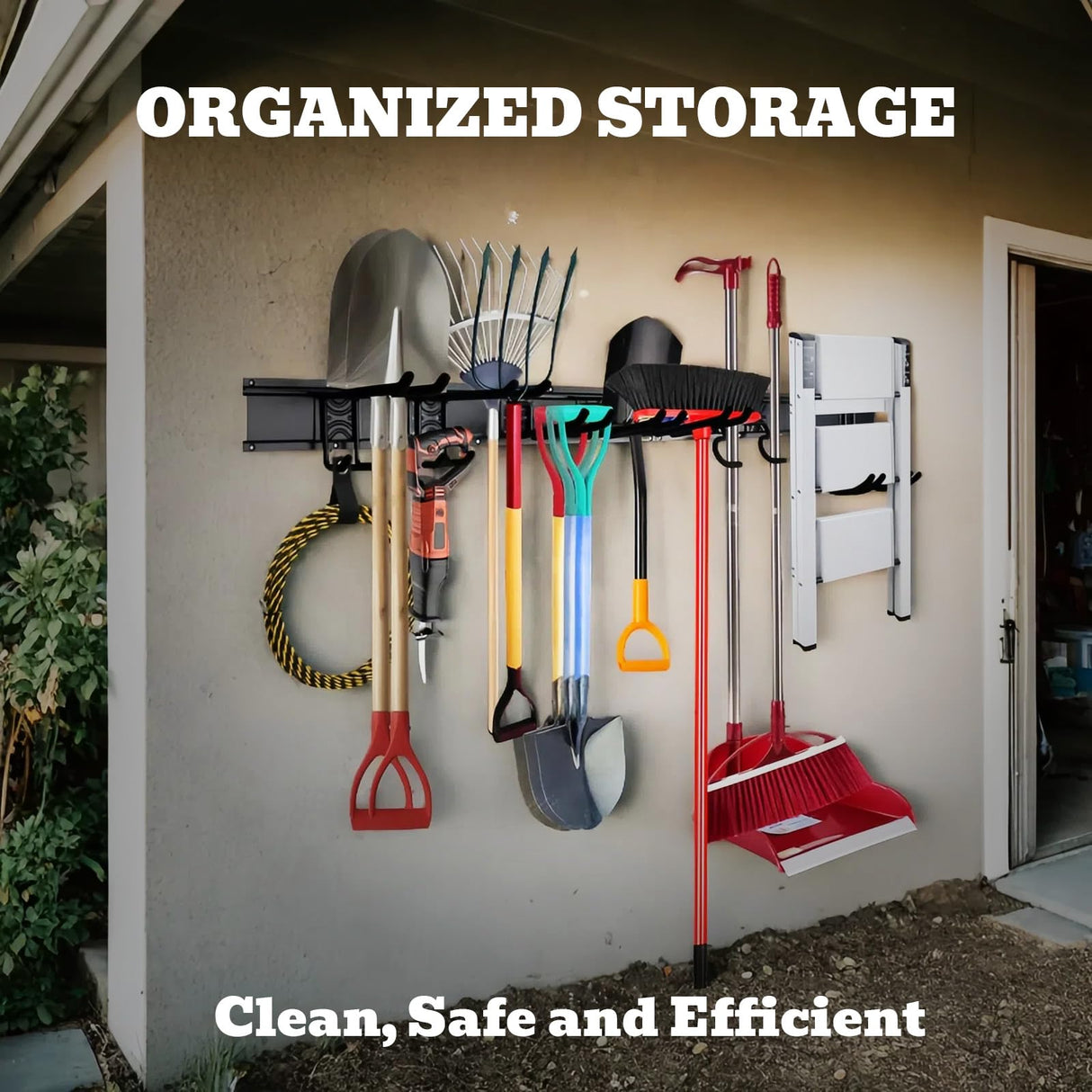 SEDY 64" Heavy Duty Garage Storage Tool Organizer Wall Mount - Tool Rack with Adjustable Hooks, Anti-Rust, 300lbs Capacity - Easy Installation (10 Hooks, 4 Rails, 3 Straps)