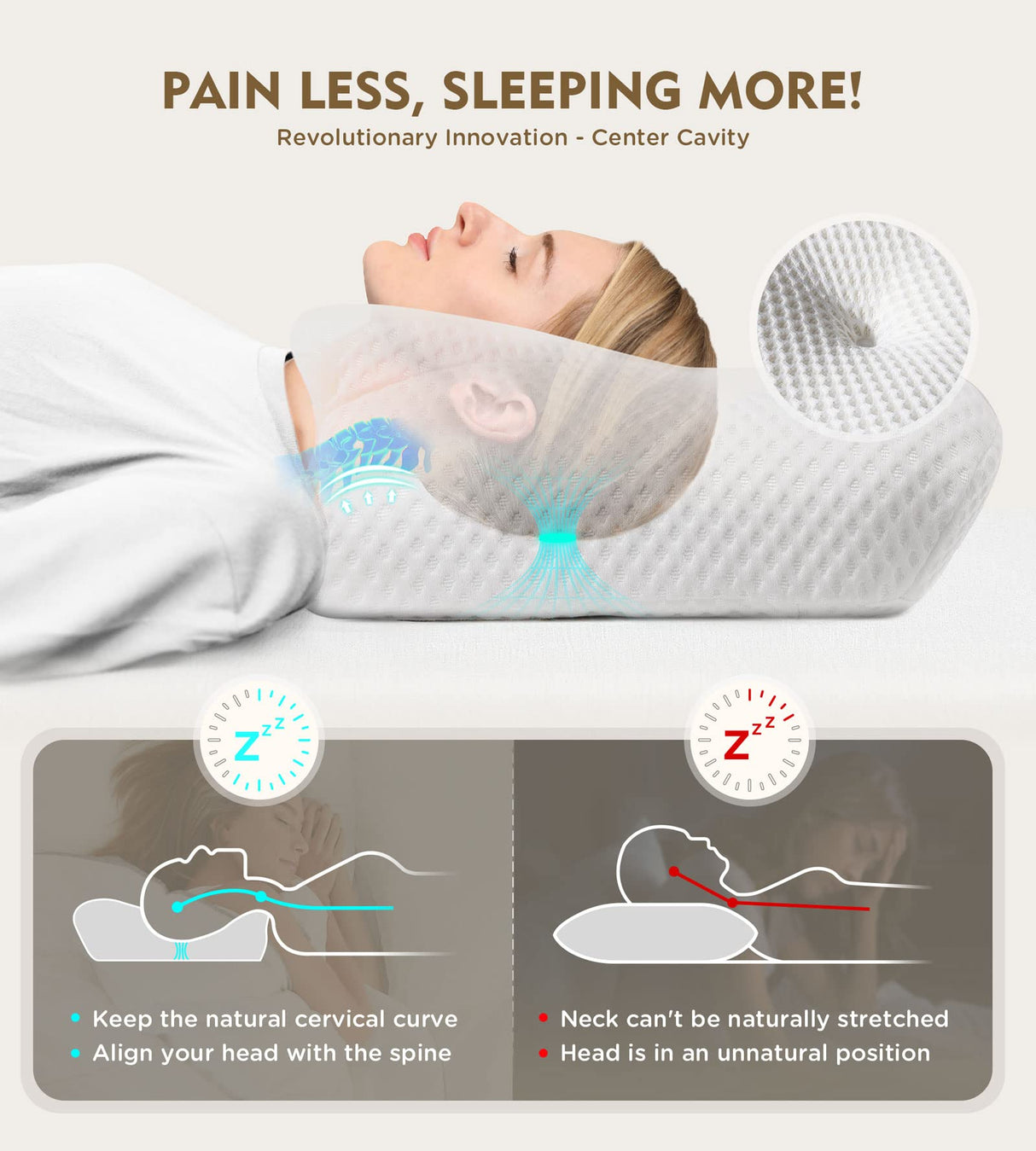 Osteo Cervical Pillow for Neck Pain Relief, Hollow Design Odorless Memory Foam Pillows with Cooling Case, Adjustable Orthopedic Bed Pillow for Sleeping, Support for Side Back Sleepers