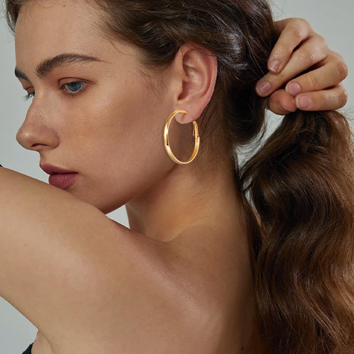 Jewlpire 14K Gold Plated Hoop Earrings for Women, Lightweight 14K Gold Plated Hoops Earring, 5mm Width Medium Hoops Earrings for Women Trendy 40 mm