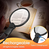 IMICHI Magnifier with Light Hands Free for Reading, 5.1 Inch 6X Magnifying Glass for Reading, Neck-Worn Large Magnifier for Seniors, Useful Gifts Perfect for Reading, Sewing, Cross-Stitching