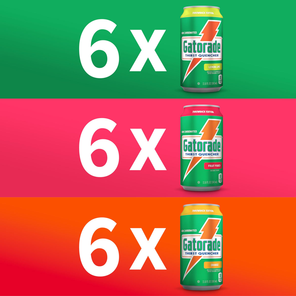 Gatorade Thirst Quencher, 3-Flavor Variety, 12 Fl Oz Cans (Pack of 18)