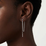 SLUYNZ Solid 925 Sterling Silver Bar Dangle Earrings for Women Minimalist Dangle Earrings Threader Chain (A-Silver)