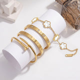 Stackable Gold Bracelets for Women - 4 Sets, 18K Gold Plated Bracelets, Stainless Steel Bangle Bracelets Non-Tarnish, Stylish Gold Jewelry Ensemble, Valentine's Day, Birthday and Christmas Jewelry Gifts