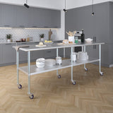 AmGood 30 in. x 96 in. Stainless Steel Work Table with Wheels | Metal Kitchen Food Prep Table | NSF