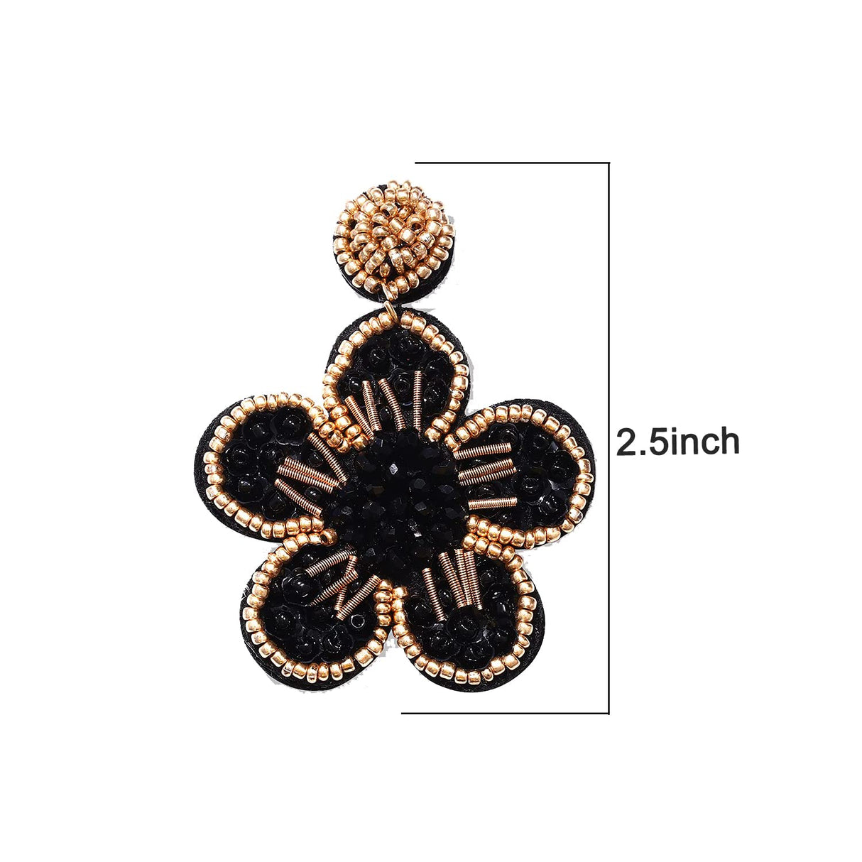 Beaded Drop Earrings Statement Colorful Beaded Flower Earrings Handmade Bohemia Tropical Beadwork Dangle Earrings For Woman (black)