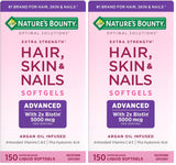 Nature's Bounty Advanced Hair, Skin & Nails, Argan-Infused Vitamin Supplement with Biotin and Hyaluronic Acid, 150 Rapid Release Softgels (Pack of 2)